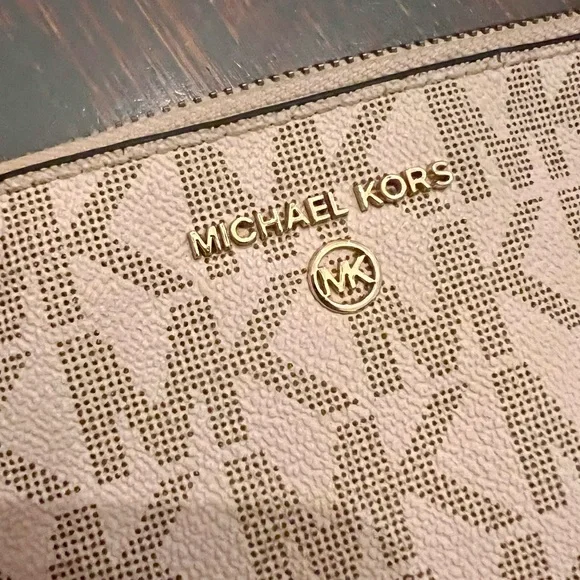 Michael Kors Cream and Brown Logo Wristlet - Picture 2 of 5
